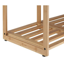 Bamboo base frame with slatted lower shelf and black leveling feet