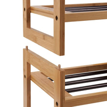 Bamboo shoe rack end panel with two levels and dark slat shoe dividers