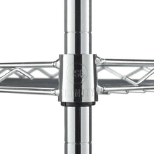 Metal rack connector with stamped NSF marking on vertical tube