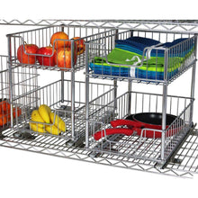 Two-tier wire storage drawer with slides, stacked wire grid baskets
