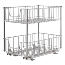 Two-tier wire storage drawer with slides, upper and lower baskets