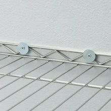 Metal wire shelf surface with mounting screws and crossbar support
