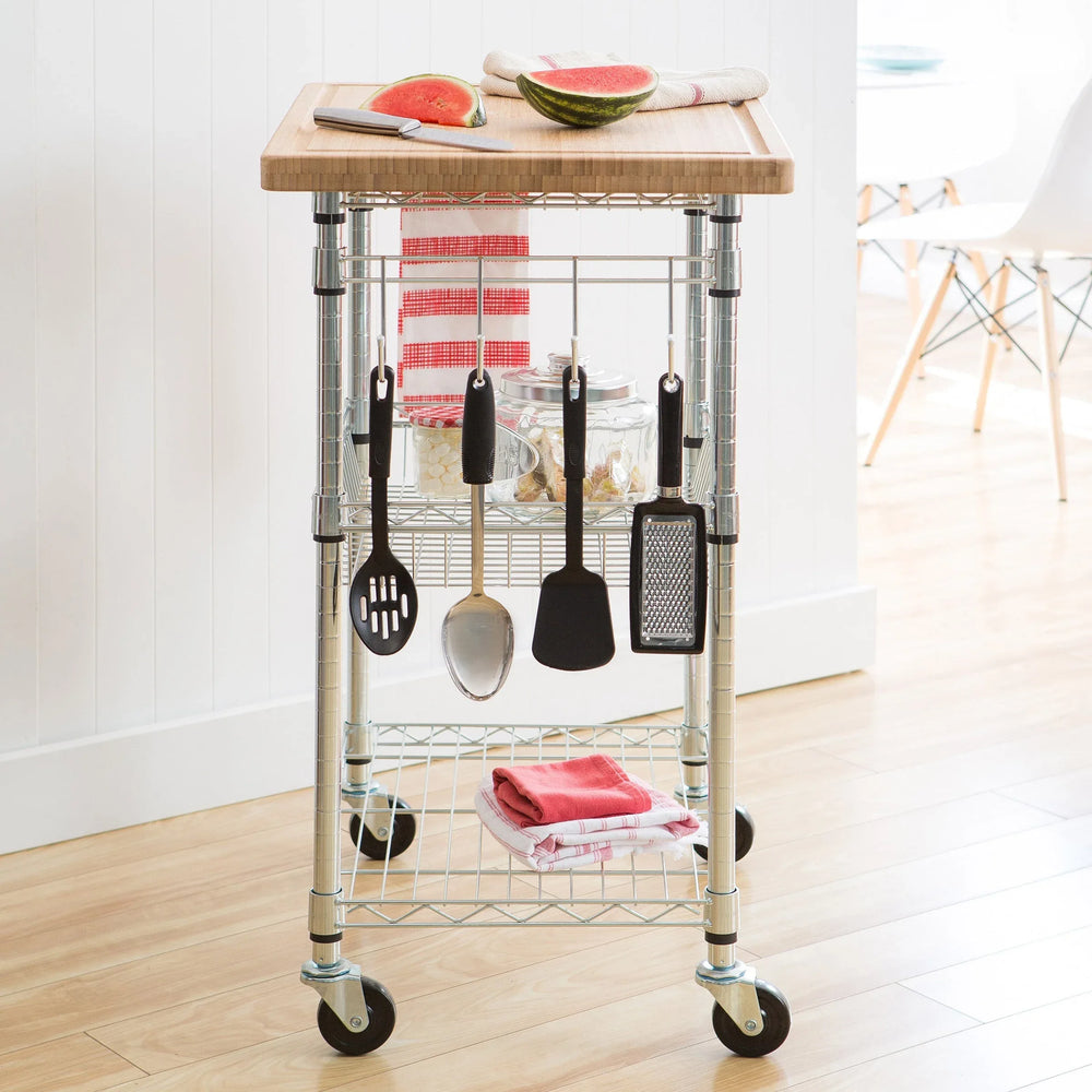 TRINITY EcoStorage Bamboo Top Kitchen Cart - USA MEGA SHOP