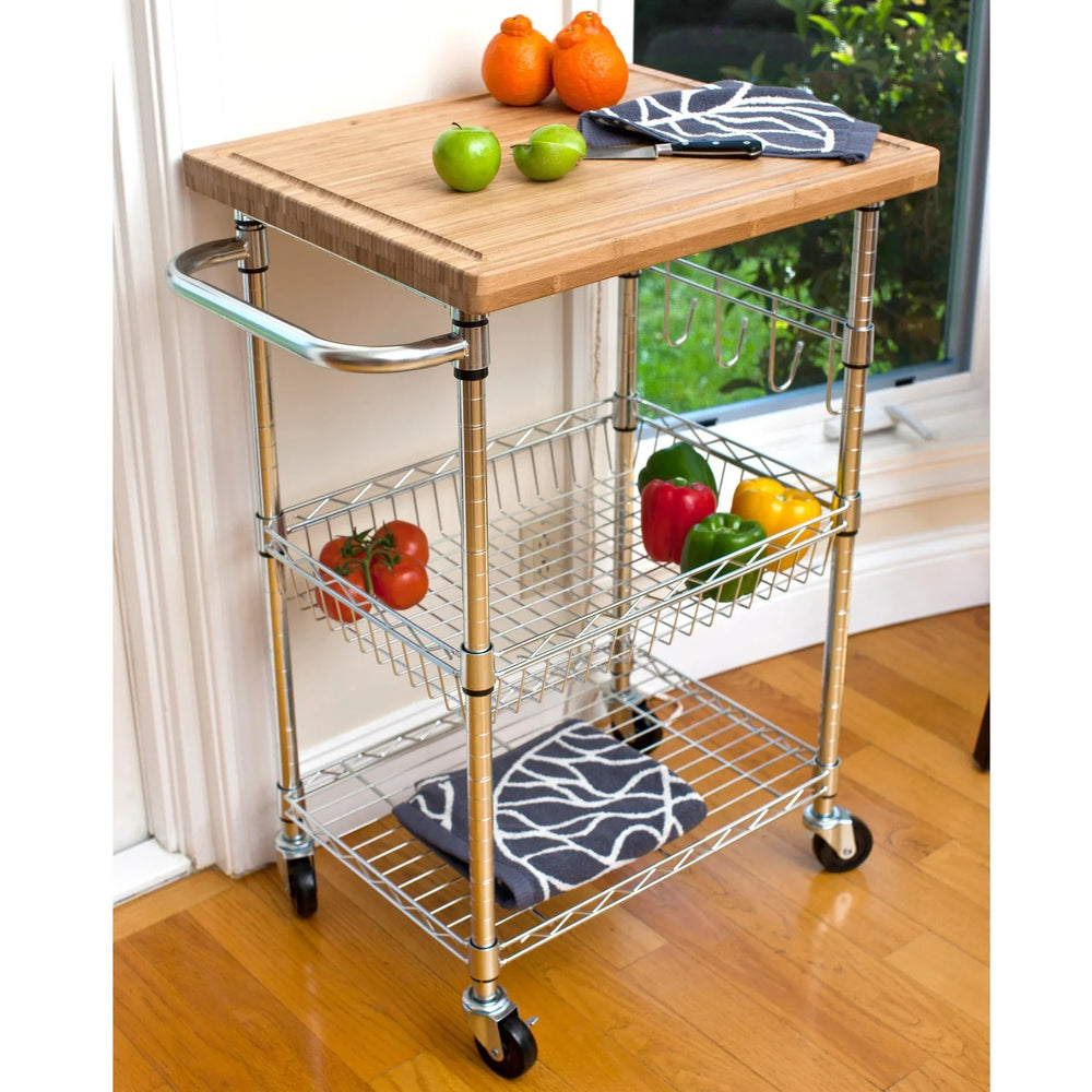 TRINITY EcoStorage Bamboo Top Kitchen Cart - USA MEGA SHOP