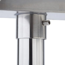 Stainless steel table corner post with threaded leveling screw and cylindrical frame