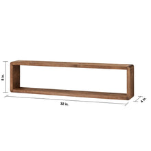 Floating box shelf with rustic wood frame and size markings, 32 in length