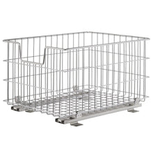 Metal wire basket with slide rails, open rectangular basket and base