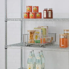 Wire pantry drawer insert with two shelves for organizing jars and bottles