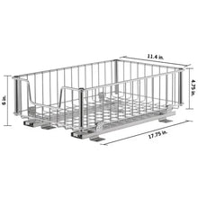 Chrome wire drawer basket with side rails and mesh base, 17.75 in long