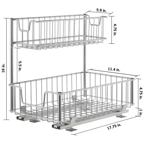 TRINITY Wire Undersink Organizer with Slide, 2-pack