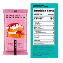 TRUBAR Strawberry Shorty Got Cake protein bar pouch with nutrition facts panel.