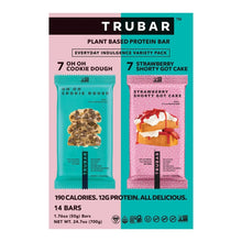 TRUBAR plant based protein bar variety pack, 14 count, assorted flavors in pouches.