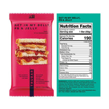 TRUBAR GET IN MY BELLY PB & JELLY protein bar in pink wrapper with nutrition facts