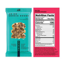 TRUBAR OH OH COOKIE DOUGH protein bar in turquoise wrapper with nutrition facts