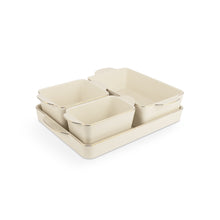 Cream ceramic nesting bakeware set: four square and rectangular dishes