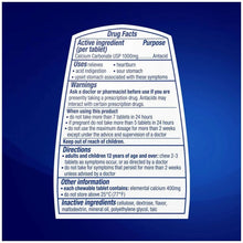 Antacid tablet container back label with Drug Facts and warnings text