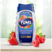 TUMS antacid tablet bottle labeled Assorted Berries, Ultra Strength 1000