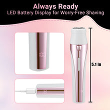Pink cordless razor with LED battery display and white shaver cap over the foil head