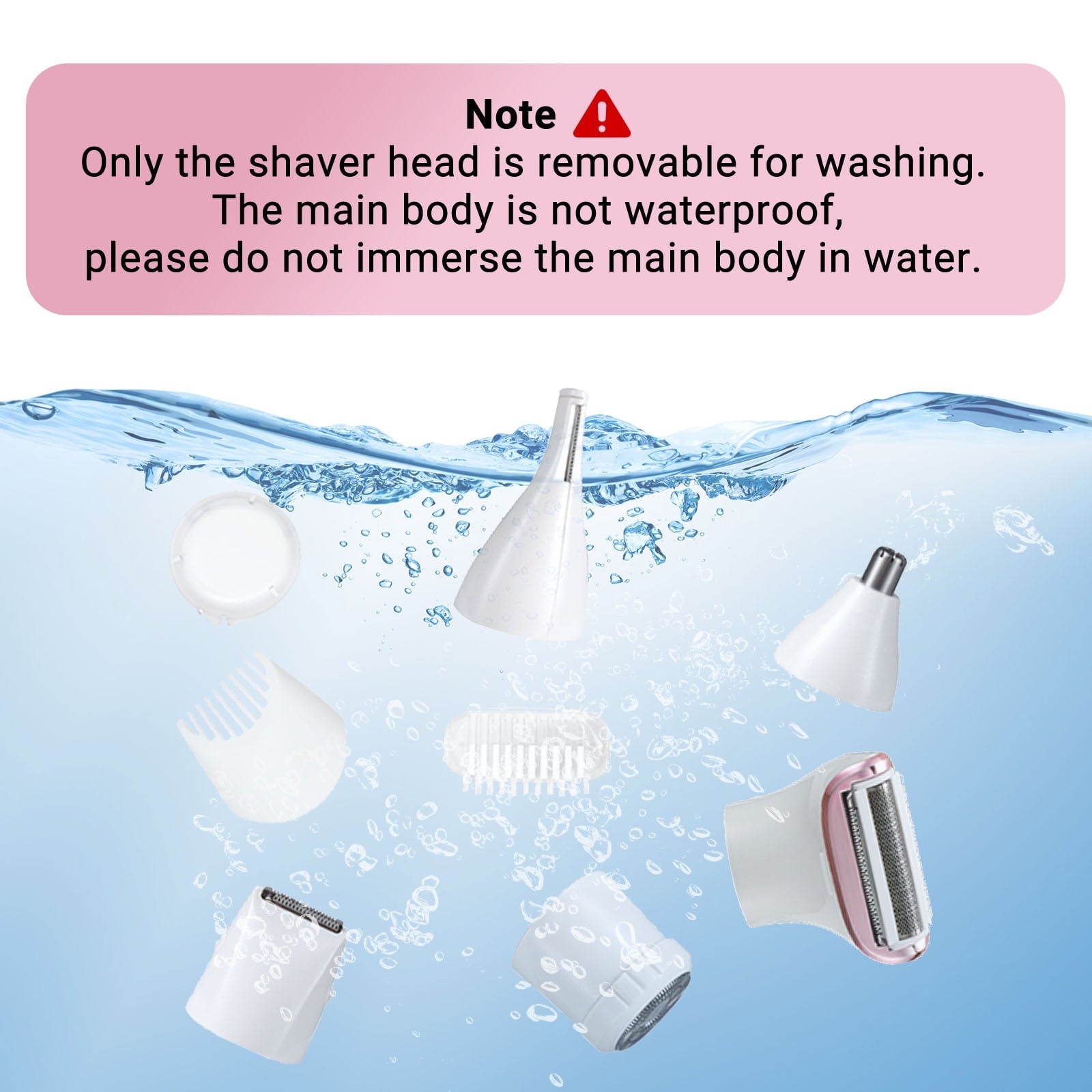 TURKIO 5-in-1 Rechargeable Cordless Electric Razor for Women, Trimmer for Women with Face, Nose, Eyebrow, Arms, Armpit, Legs, Pink