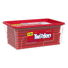 Strawberry Twizzlers twist candy tub with red plastic lid and front label, 5 lb