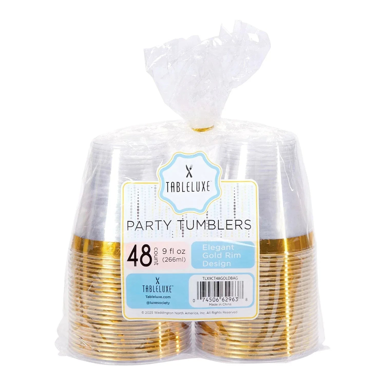 Tableluxe Premium Gold Rimmed Clear Plastic Tumbler, 9 fl. oz, 48 ct. - USA MEGA SHOP