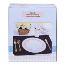 Gold cutlery set box showing fork, spoon, and knife for 180 ct.