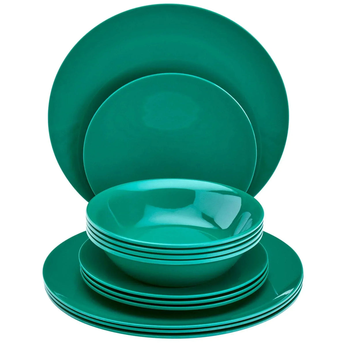 Tabletops Gallery 12 Piece Dark Green Melamine Dinnerware Set Plates Bowls for Indoor/Outdoor Use, Service for 4, Emerald