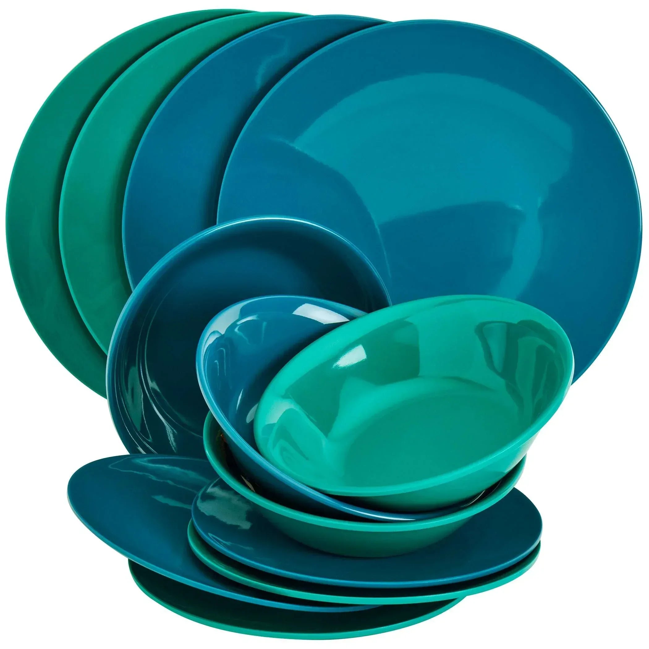Tabletops Gallery 12 Piece Dark Green Melamine Dinnerware Set Plates Bowls for Indoor/Outdoor Use, Service for 4, Emerald