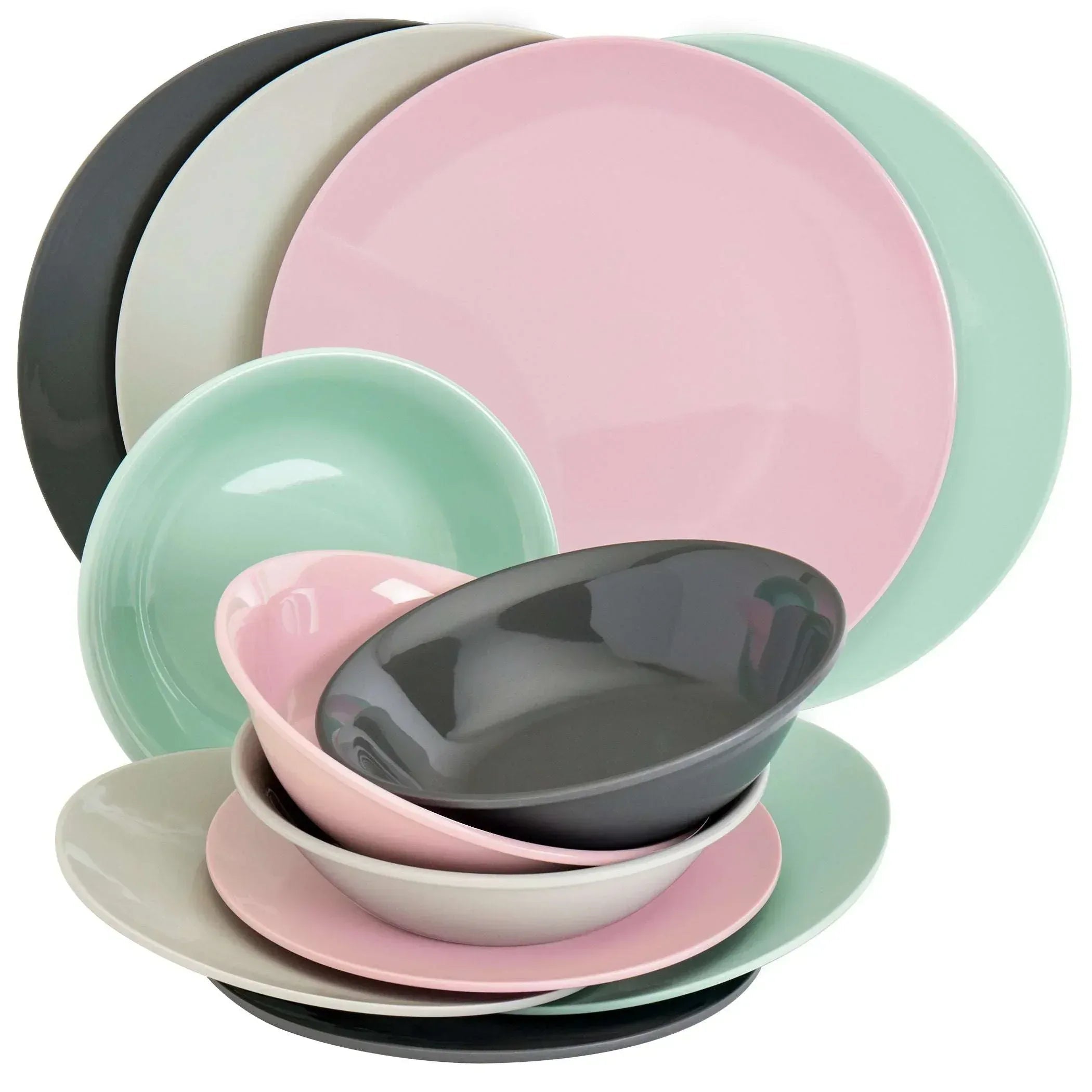 Tabletops Gallery 12 Piece Dark Green Melamine Dinnerware Set Plates Bowls for Indoor/Outdoor Use, Service for 4, Emerald