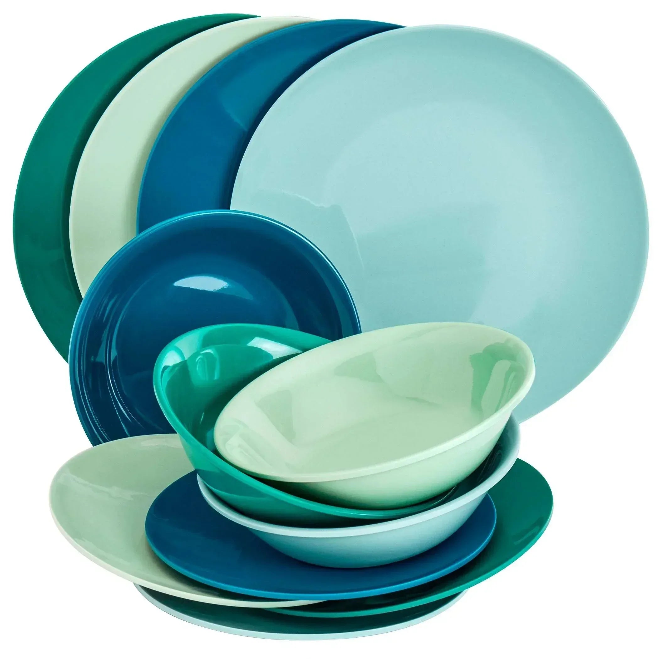 Tabletops Gallery 12 Piece Dark Green Melamine Dinnerware Set Plates Bowls for Indoor/Outdoor Use, Service for 4, Emerald