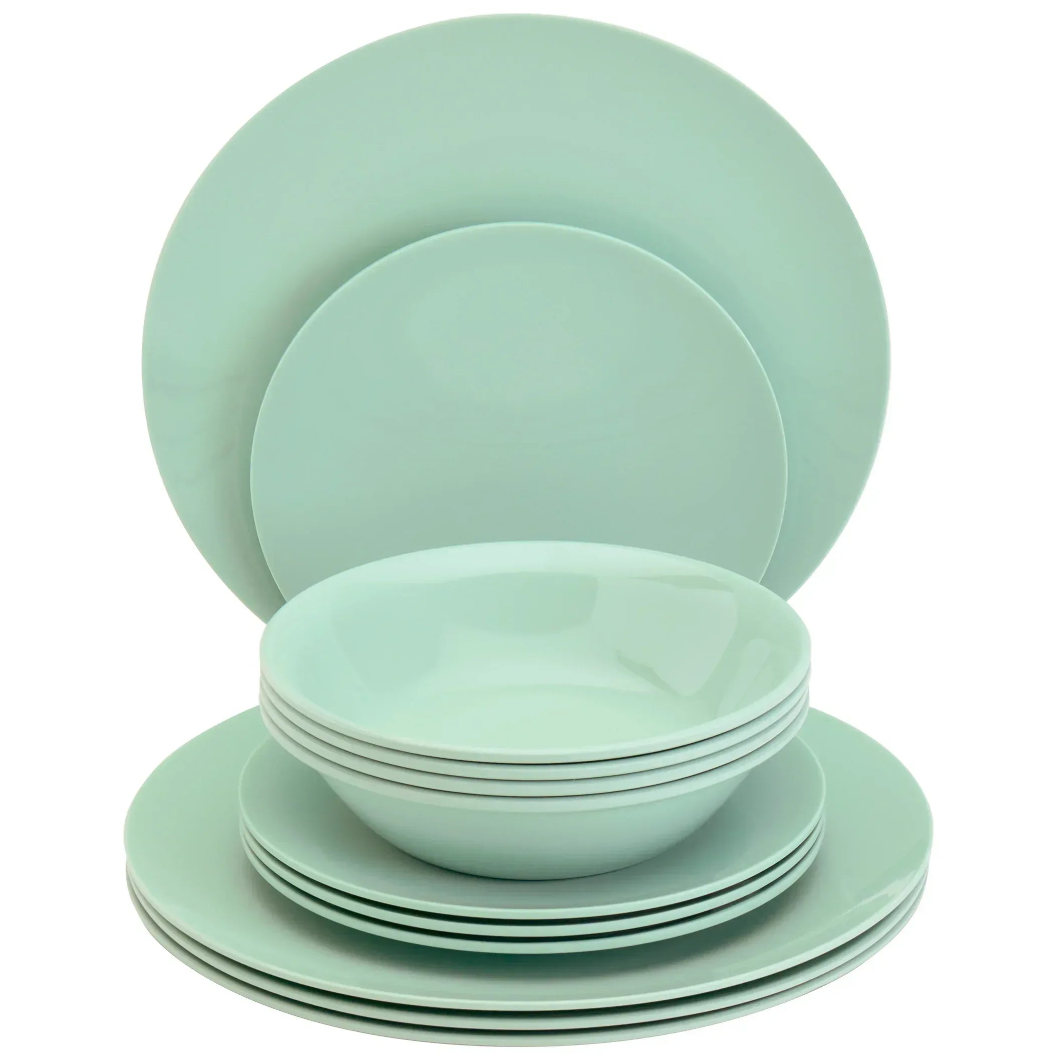 Tabletops Gallery 12 Piece Dark Green Melamine Dinnerware Set Plates Bowls for Indoor/Outdoor Use, Service for 4, Emerald