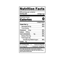 Nutrition Facts label panel with serving size and calories on seasoning bottle