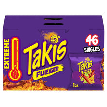 Takis Fuego rolled tortilla chips 46-count package front
