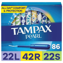 Tampax Pearl unscented tampon pack, 86 count, blue box with applicator illustration