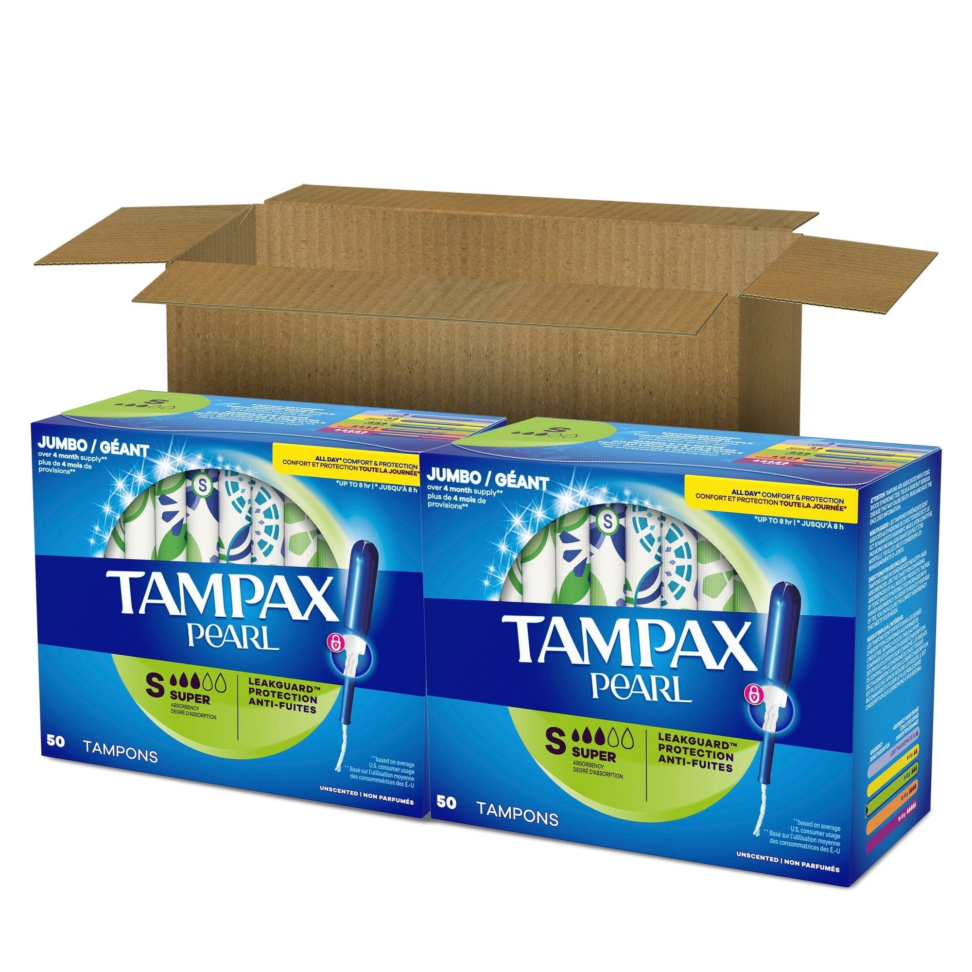 Tampax Pearl Tampons with LeakGuard Braid, Super Absorbency, 100 Count