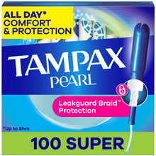 Tampax Pearl super absorbency tampon box, Leakguard Braid, 100 count