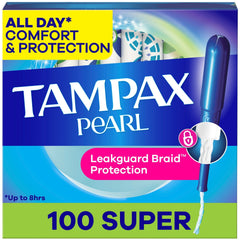 Tampax Pearl Tampons with LeakGuard Braid, Super Absorbency, 100 Count