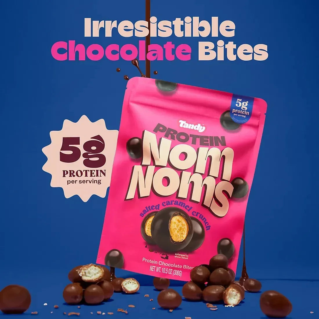 Tandy Nomnoms Salted Caramel Crunch Protein Chocolate Bites, 5g Protein, 10.5 oz.