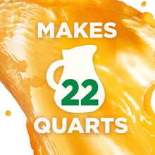 “Makes 22 Quarts” icon graphic for orange powdered drink mix with orange splash.