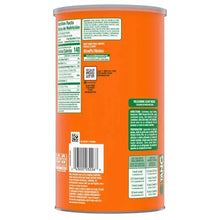 Orange drink mix canister showing nutrition and ingredient panels on back