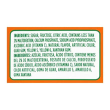 Ingredients label on orange drink mix canister