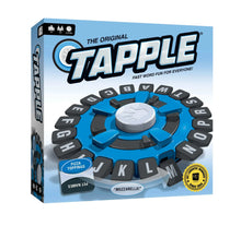 Tapple word game board box with blue circular letter-tile spinner
