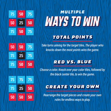 Score tile grid for target toss game with red, blue, and white number tiles