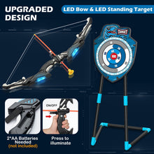 LED standing archery target with bow and illuminated arrow-shooting scene