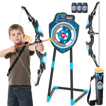 Kids LED standing archery target with bow, foam arrows, and quiver accessories