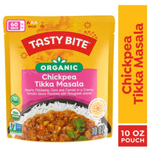 Organic chickpea tikka masala pouch front with vegetarian and organic icons