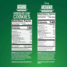 Nutrition facts panel on green chocolate chip cookie package