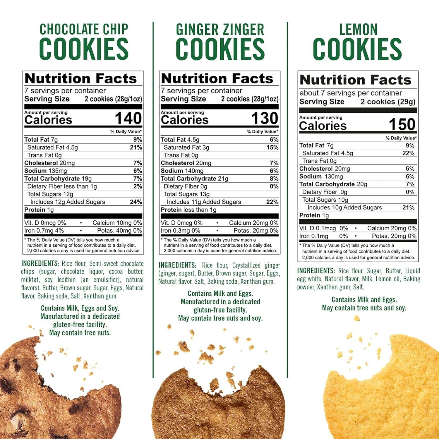 Tate's Bake Shop Gluten Free Cookies Variety Pack Lemon, Ginger Zinger & Chocolate Chip, 3 x 7 oz Bags