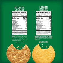 Key lime pie cookies and lemon cookies nutrition facts with two cookie cutouts