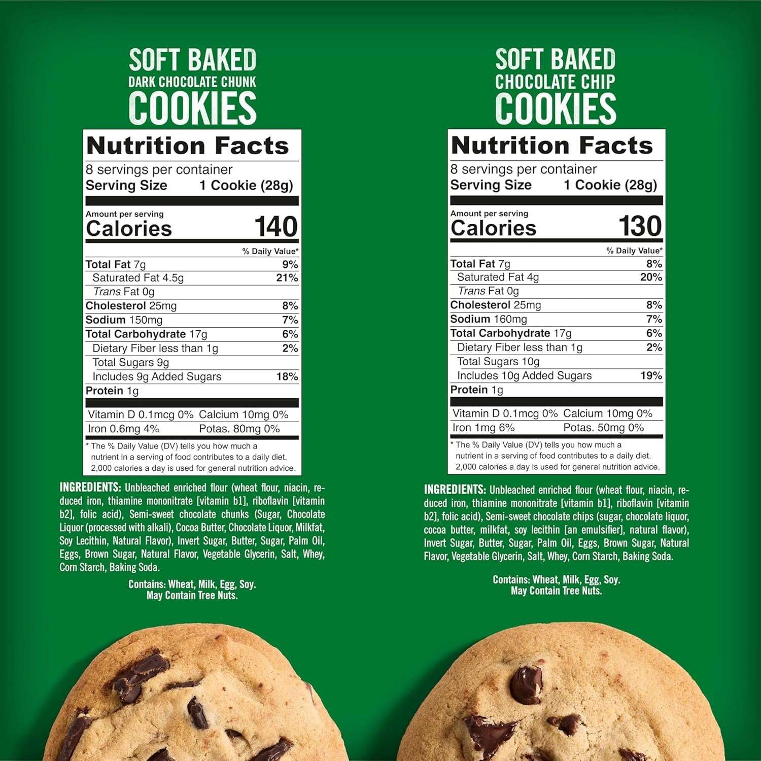Tate's Bake Shop Soft Baked Cookies Variety Pack, Dark Chocolate Chunk & Chocolate Chip, 4 x 8 oz Bags